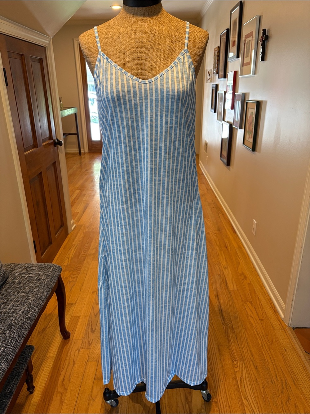 Light Blue Sheer Long Sleeve Maxi Jacket and Striped Dress NWOT